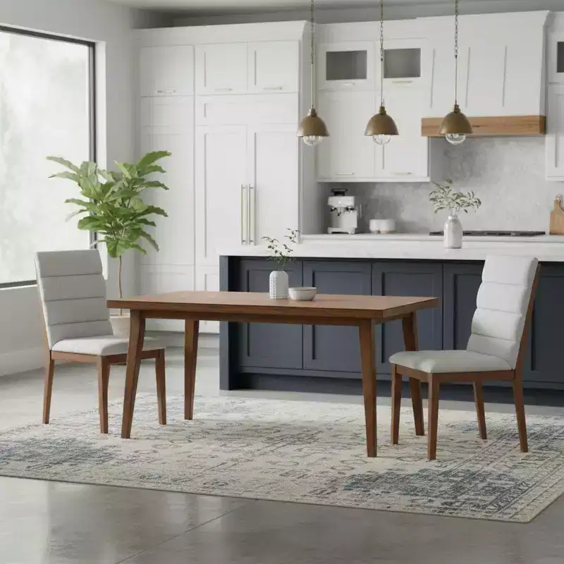 Set of 2 Upholstered Dining Chairs with Solid Wood Frame, Walnut & Light Gray