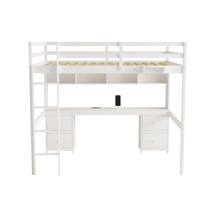 Loft Bed with Desk, Cabinets