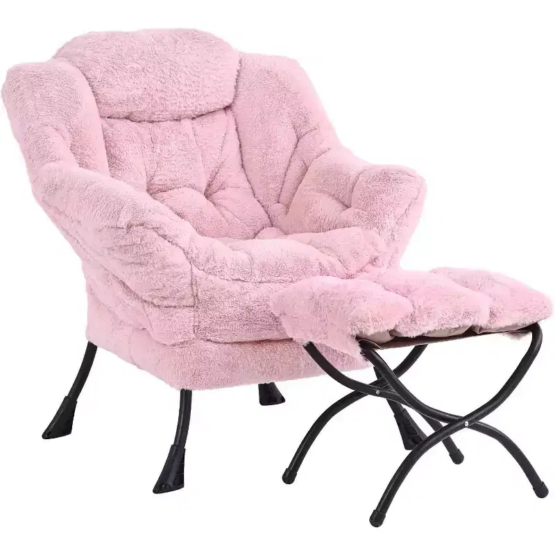 Accent Leisure Armchair with Ottoman, Side Pocket & Armrests – Dark Grey