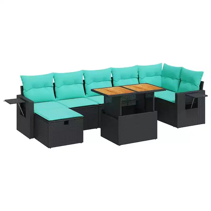 vidaXL 8 Piece Patio Sofa Set with Cushions Gray Poly Rattan Acacia