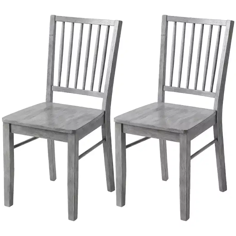 HOMCOM Dining Chairs Set of 2 Ergonomic Solid Wood, Armless Kitchen Chairs with Rubberwood Legs