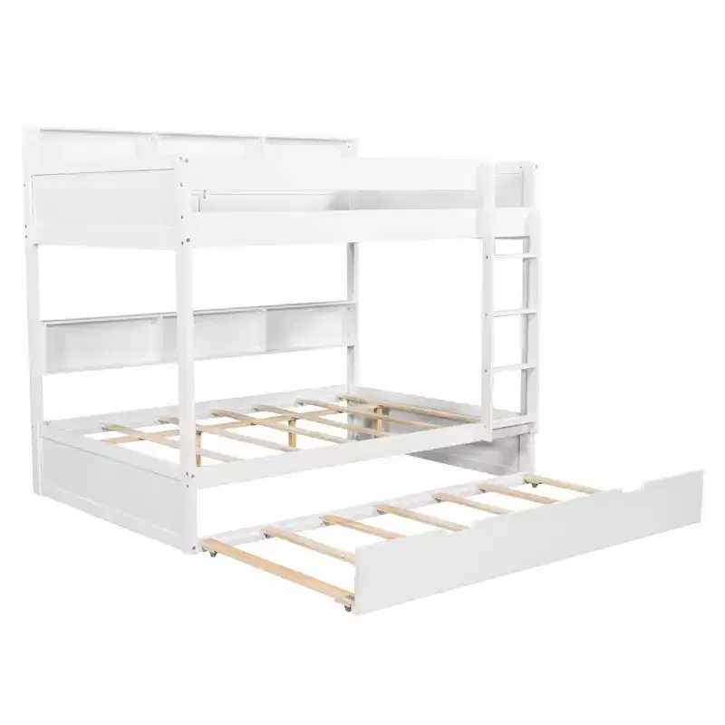 Luxystar Modern Full over Full Bunk Bed with Shelves and Trundle