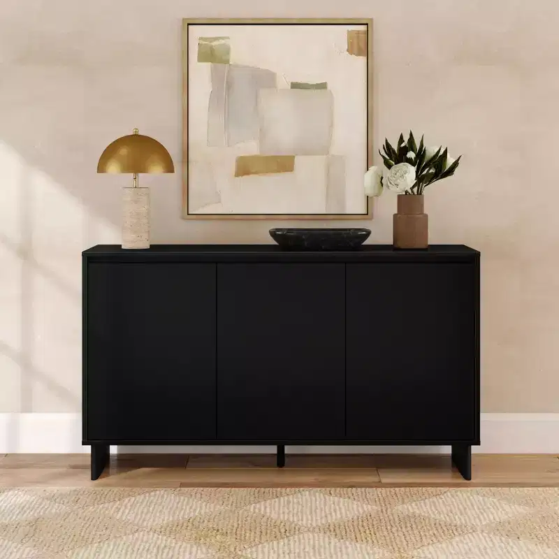 Modern 3-Door Solid Pine Sideboard Cabinet with Soft-Close Doors & Adjustable Shelves, 59