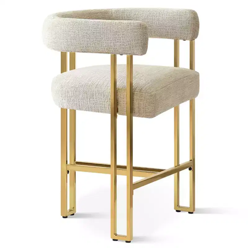 Set of 3 Counter Height Bar Stools with Backs and Arms, Modern Chenille Upholstered Kitchen Island Chairs with Gold Metal Legs - Panipeachy