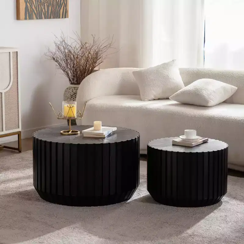 GDFStudio Peregrine Modern 2 Piece Fluted Wooden Round Coffee Table Set