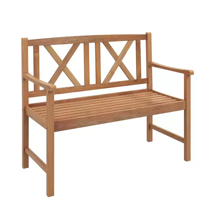 Costway 2-Person Bench Patio Acacia Wood Outdoor Loveseat Chair Garden Natural
