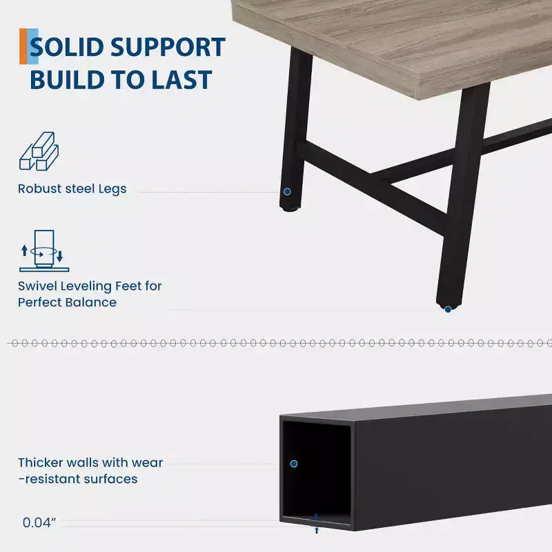 70.9 Inch Dining Table for 6-8, Large Industrial Rectangle Table with Wood Top and Metal Legs for Kitchen Dining Room, Gray