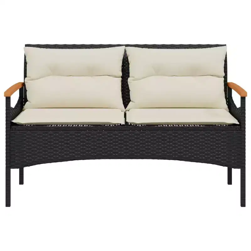 vidaXL Patio Bench with Cushions 45.7x24.6x29.1 Black Poly Rattan - Black