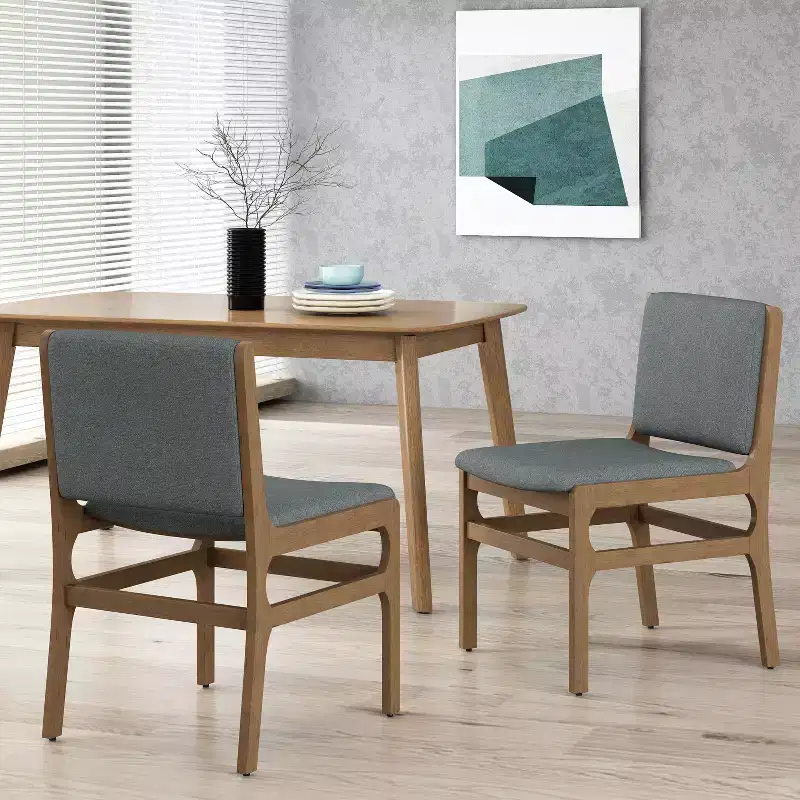 Okak Set of 2 Modern Dining Chairs, Fabric Dining Room Chairs, Upholstered Kitchen Side Chairs with Curved Backrest & Metal Frame
