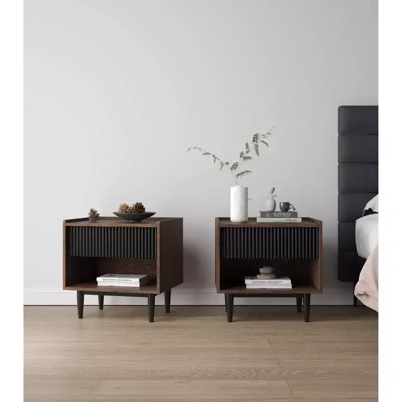Set of 2 Duane Modern Ribbed Nightstand with Drawer - Manhattan Comfort