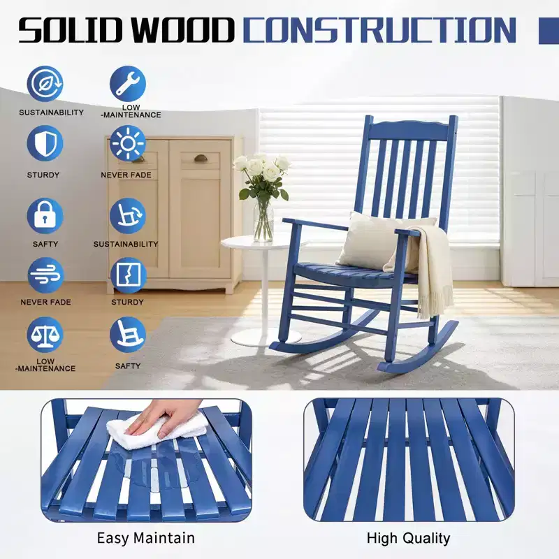 Karl Home | 24-Inch Solid Wood Patio Rocking Chair