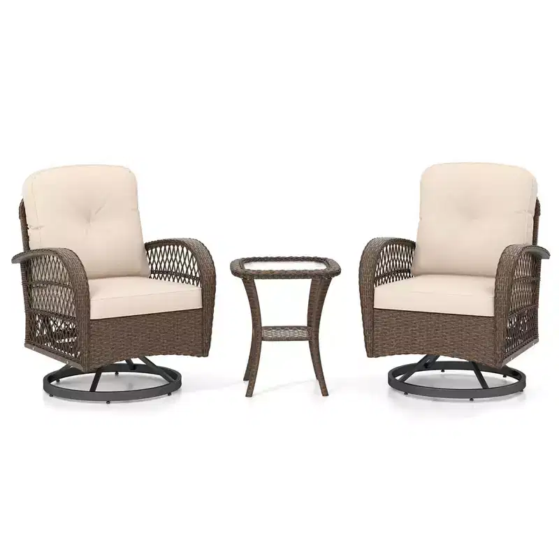 Costway 3 PCS Patio Swivel Rocker Set Gliding Bistro Furniture Set with Tempered Glass Table Beige/Gray/Black