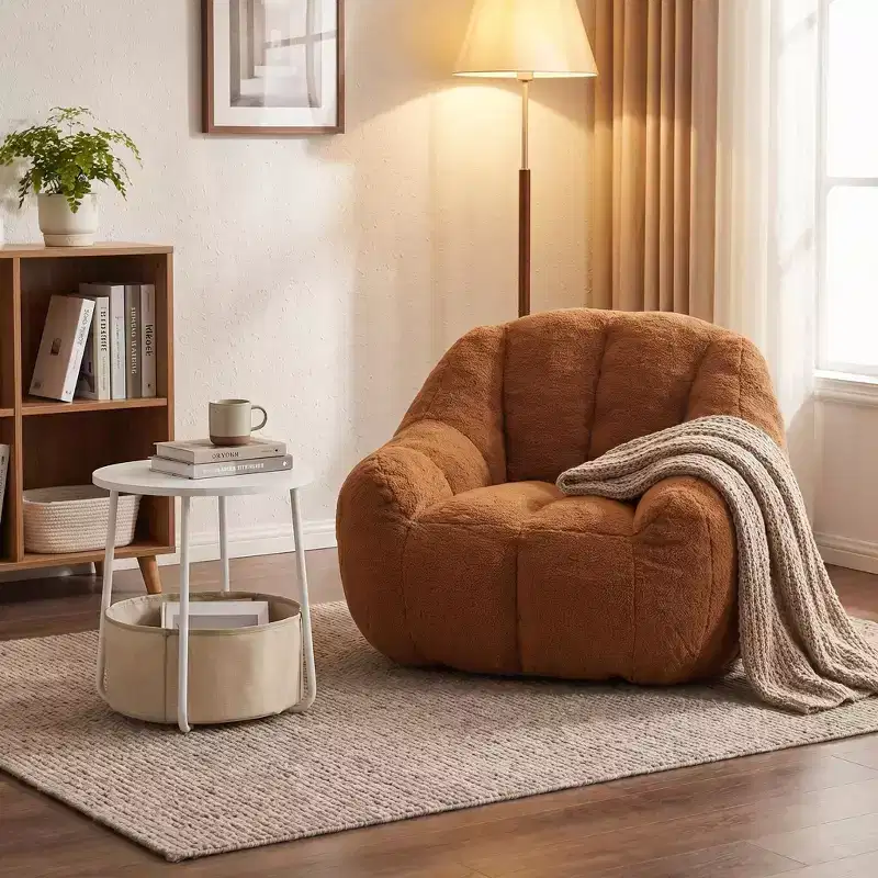FurnitureR Accent Chair with Storage Coffee Table Set, Chenille Lounge Chair with Round Side Table, Small Space Living Room Furniture Set