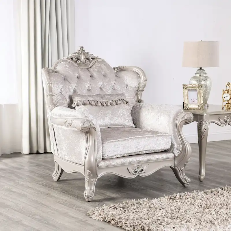 Furniture of America Clarissa Traditional Sofa Set with Button Tufted Back and Accent Pillow