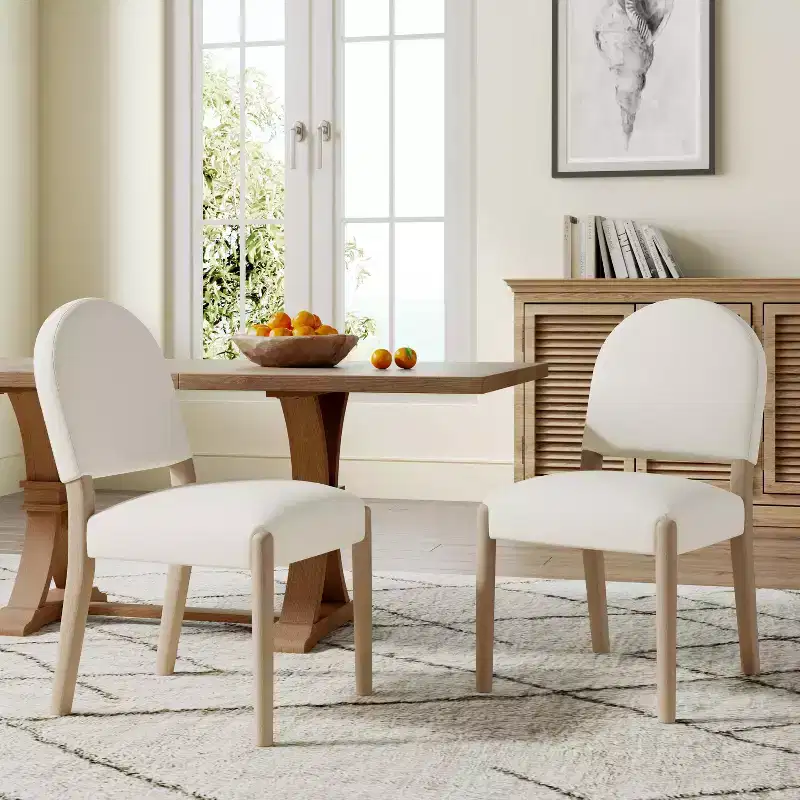 Mid Century Fabric Upholstered Dining Chairs with Back, Set of 2