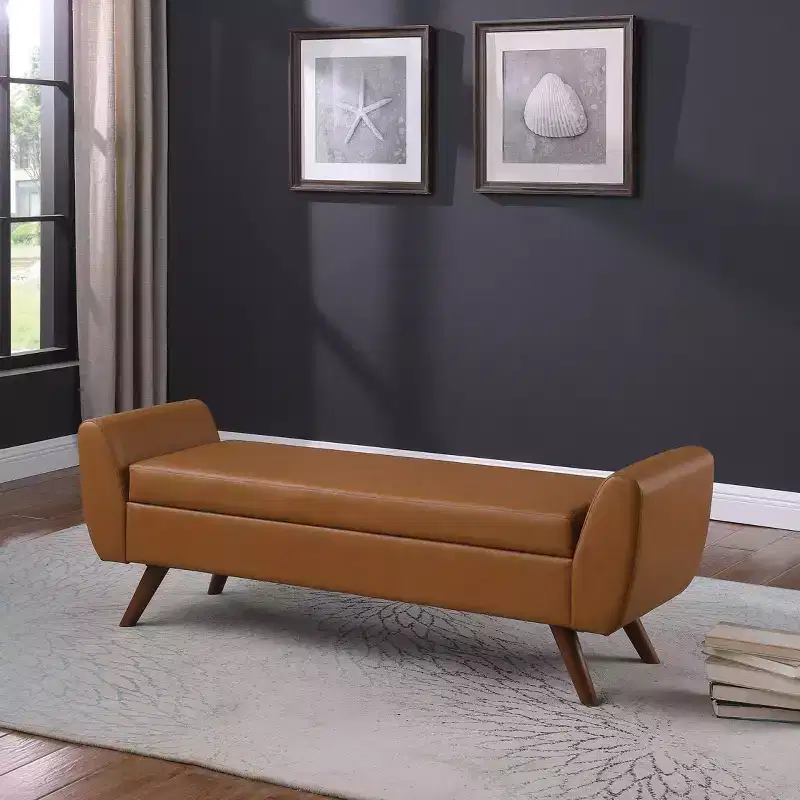 Fabric and Wood Storage Bench with Wood Legs 60