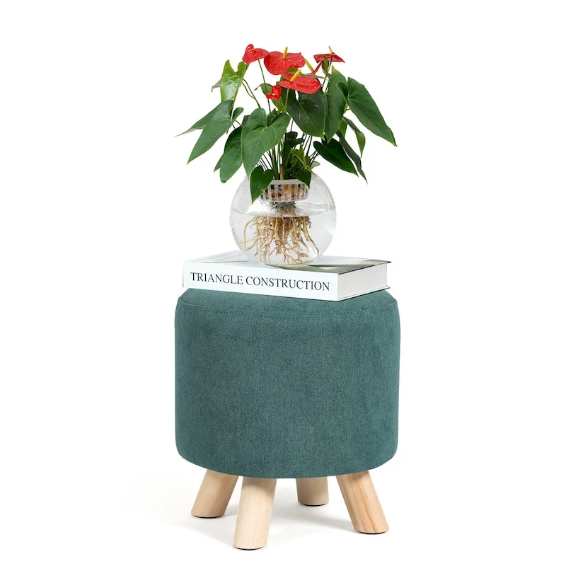 Adeco Round Ottoman Footrest Upholstered Padded Pouf
