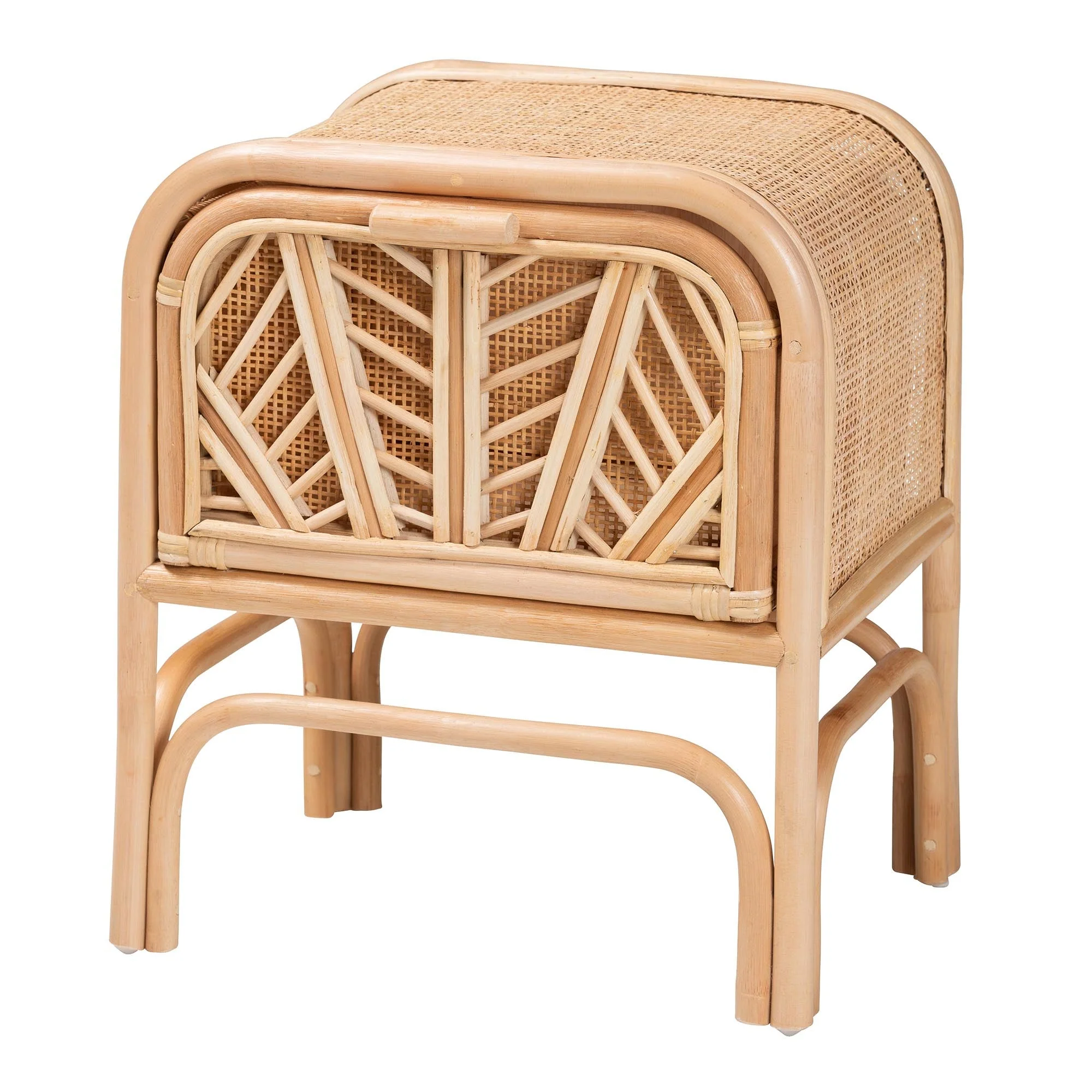 Rattan 1-Drawer Bohemian Nightstand with Woven Detail