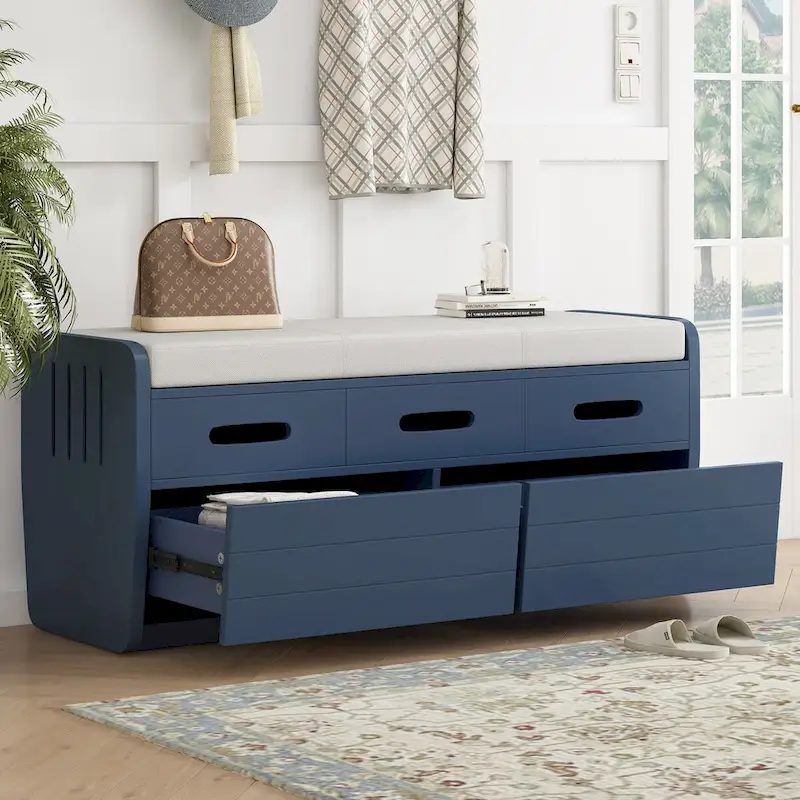 Rustic Storage Bench with 2 Drawers and Hidden Storage