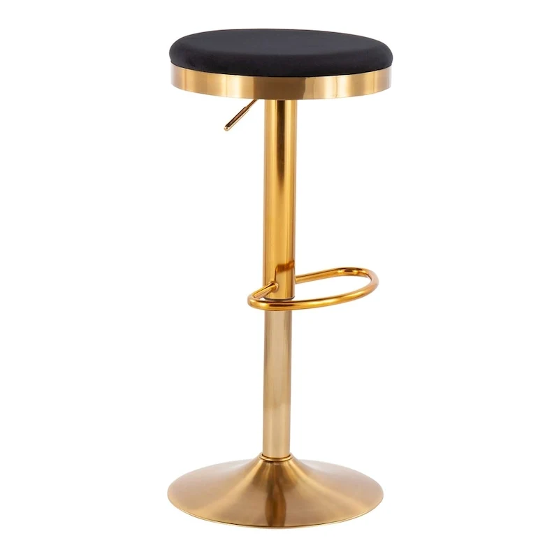 Lumisource Dakota Barstool in Gold Steel and White Leather - Set of 2 - 15Lx15Wx23-31.75H