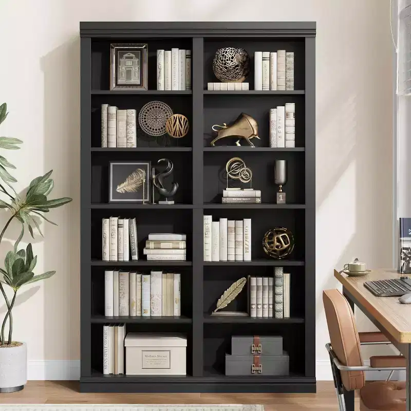 74.5 in Double Wide 6-Tier Bookcase with 12 Cubbies