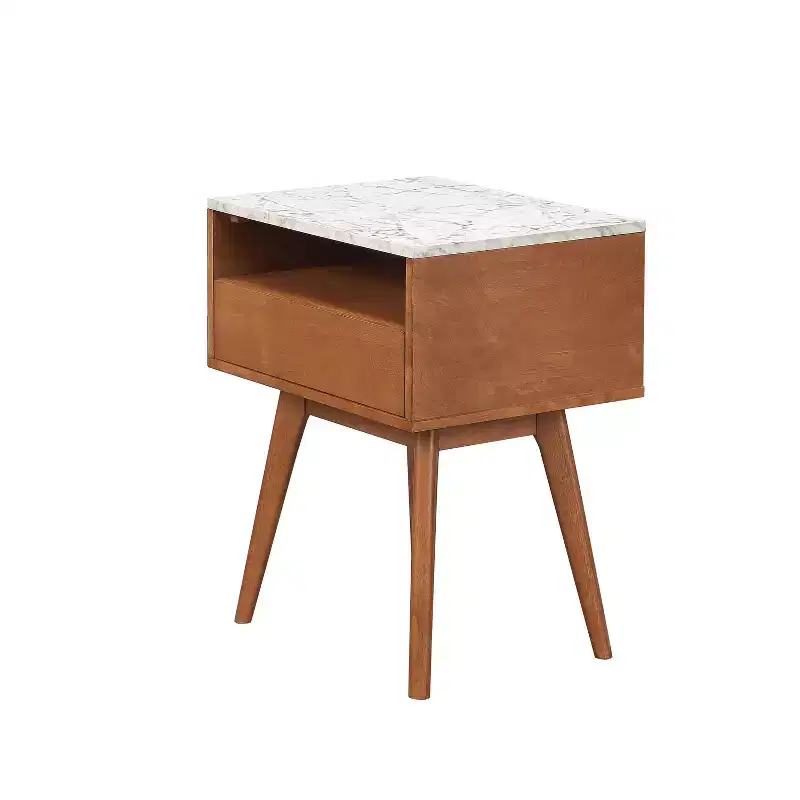 25 Solid Wood & Faux Marble Side Table Nightstand with Storage Drawer - Nathan James