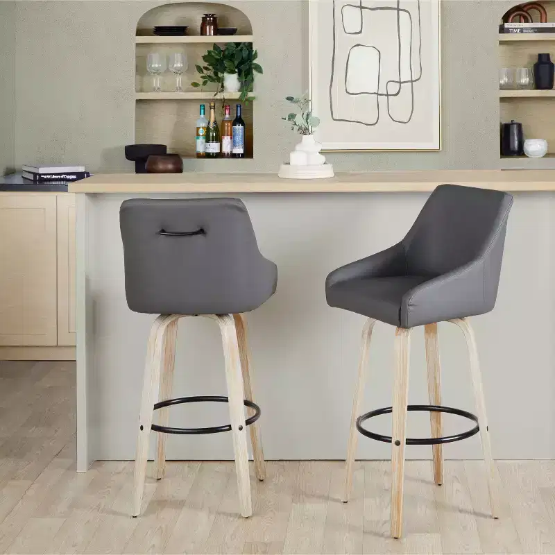 LumiSource Set of 2 Hannah Barstools Whitewashed Wood/Dark Gray PU