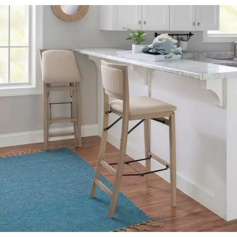 Padded Back Folding Barstool | Gray Wash | 30.75