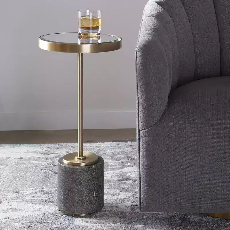 Uttermost Modern Glam Brushed Brass Round Accent Table 11 3/4 Wide Gold Mirror Tabletop for Living Room Bedroom Bedside Entryway
