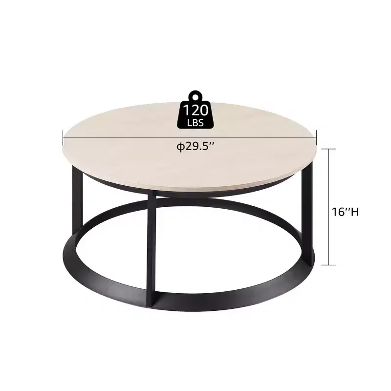 Rosary Blenn Round Coffee Table  Triangular Metal Frame