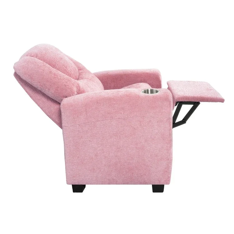 Kids Push Back Recliner Chair with Footrest and Cup Holders