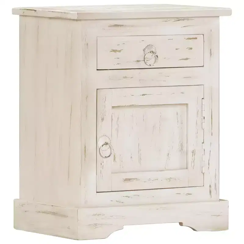 Bedside Cabinet White Solid mango wood 15.7 x 11.8 x 19.7 in