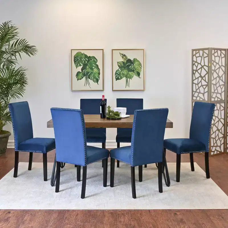 Roundhill Furniture Ashzo Dining Set, Hairpin Dining Table with 6 Chairs, 7-Piece