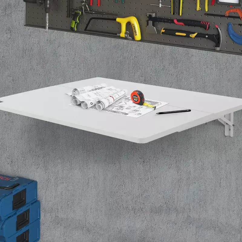 VEVOR Wall Mounted Folding Table, 31.5 x 19.69 Wall Mount Drop Leaf Table, Floating Desk with Iron Bracket, Fold Down Desk