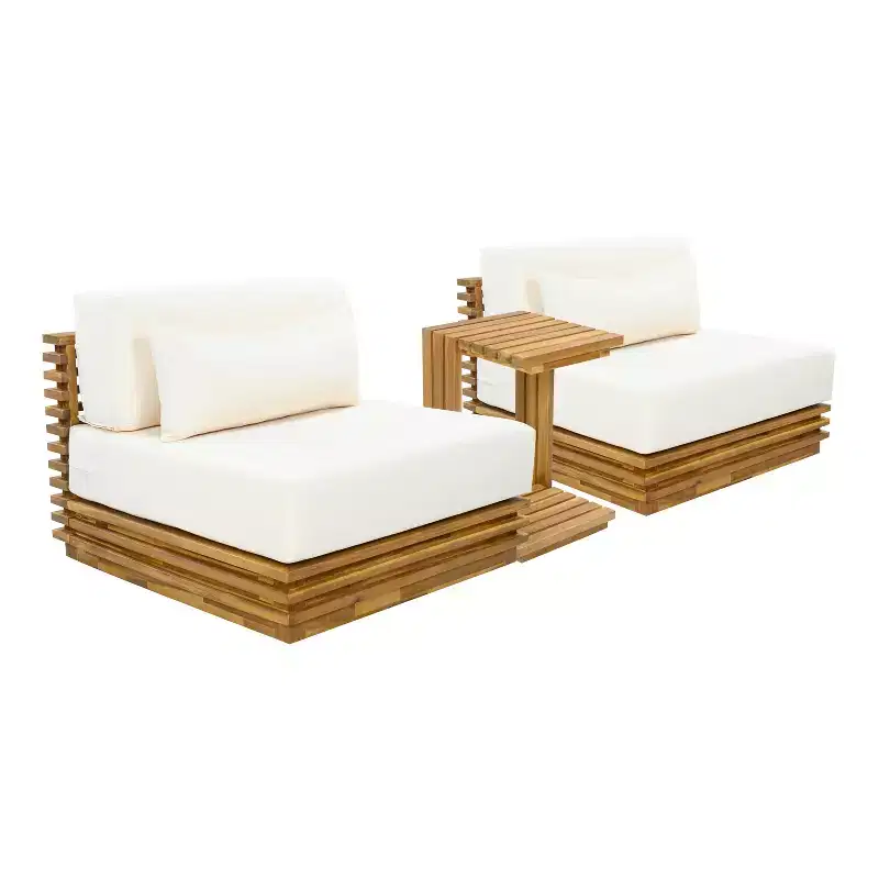 Christopher Knight Home Nolan Patio Modern Acacia Wood 3-Piece Patio Conversation Set with Oversized Club Chairs and Side Table