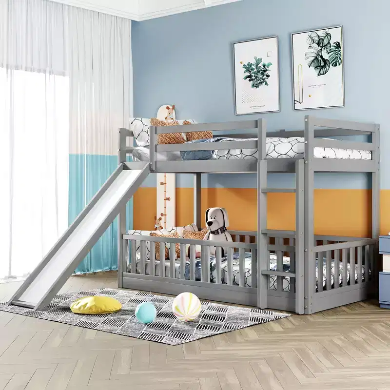 Twin Over Twin Bunk Bed with Slide and Ladder, White