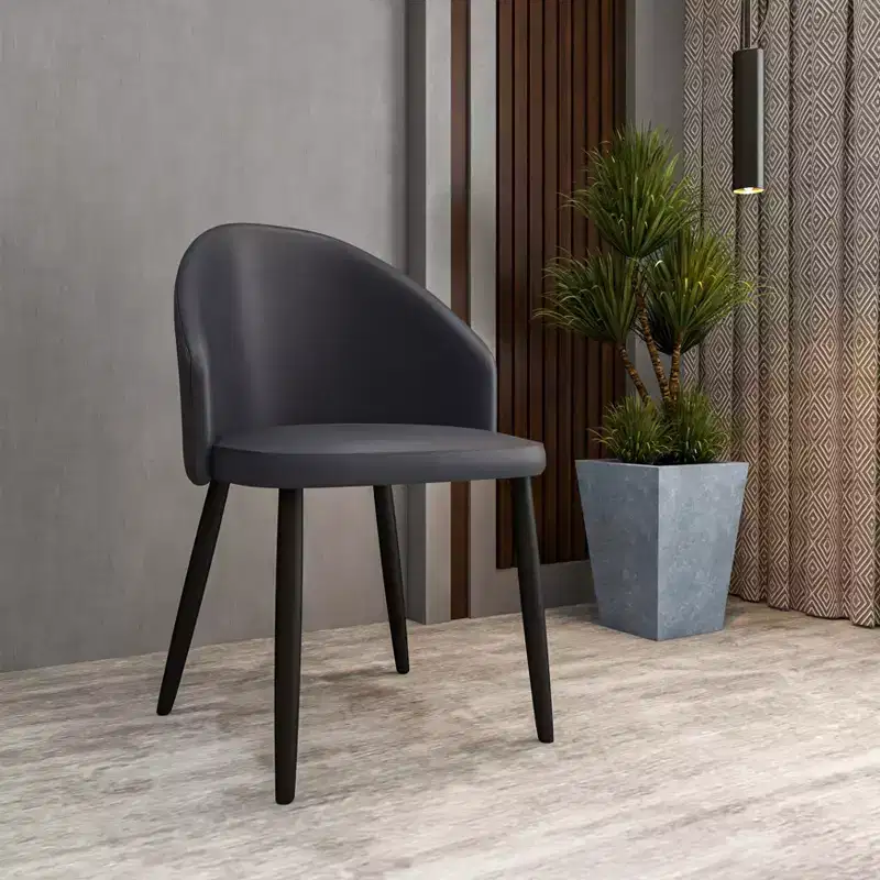 Upholstered Dining Chair Set of 2, Curved Back with Oak Wood Legs