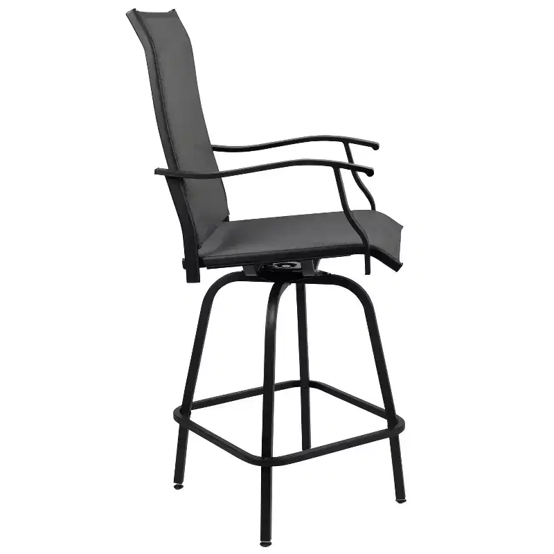 Flash Furniture Valerie Patio Bar Height Stools Set of 2, All-Weather Textilene Swivel Patio Stools and Deck Chairs with High Back & Armrests