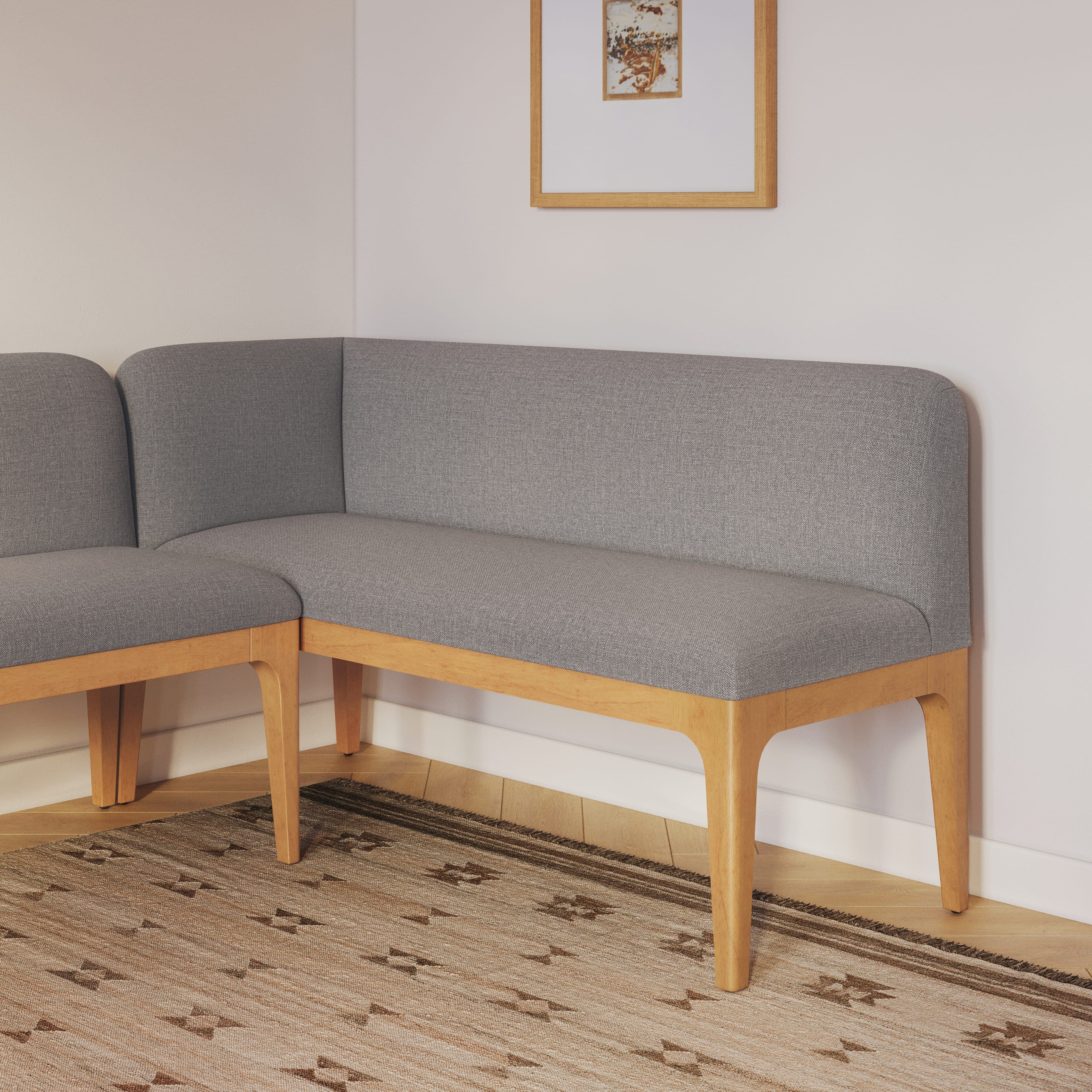 Gray Solid Wood Corner Banquette for Dining Room