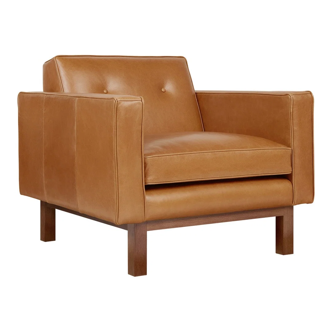 Mid-Century Vintage Leather Lounge Chair with Button-Tufted Feather-Filled Seat for Living Room