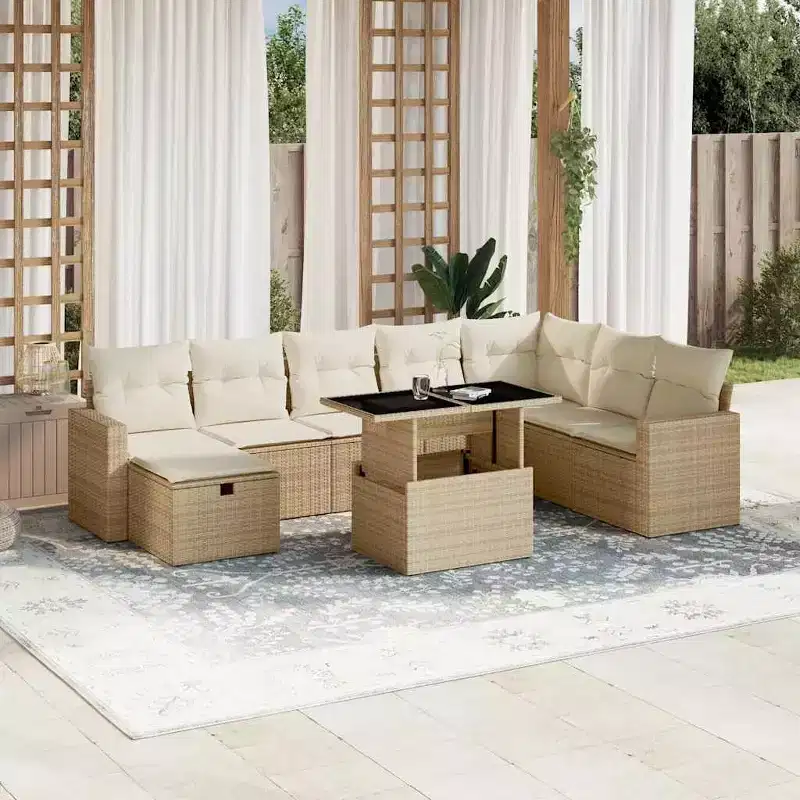 vidaXL 9 Piece Patio Sofa Set with Cushions Poly Rattan
