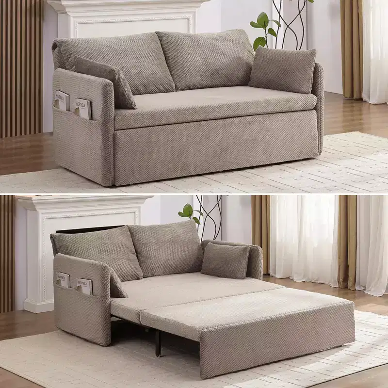 Mjkone Convertible Sofa Bed with Adjustable Backrest, Bubble Fleece, Grey