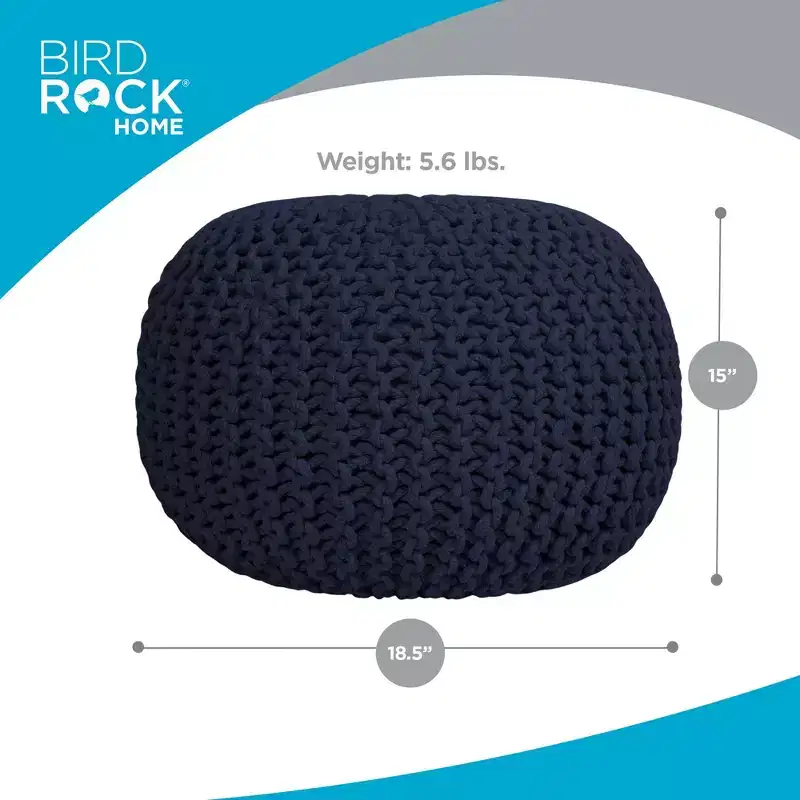 BirdRock Home Round Pouf Foot Stool Ottoman - Navy