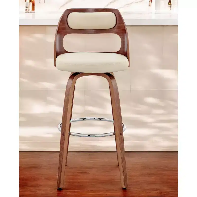 HomeRoots 30 Cream and Brown Faux Leather Swivel Bar Chair