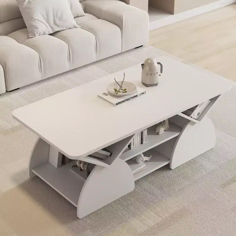 GDFStudio Indigo Modern Rounded Corner Rectangular Coffee Table with Open Shelves