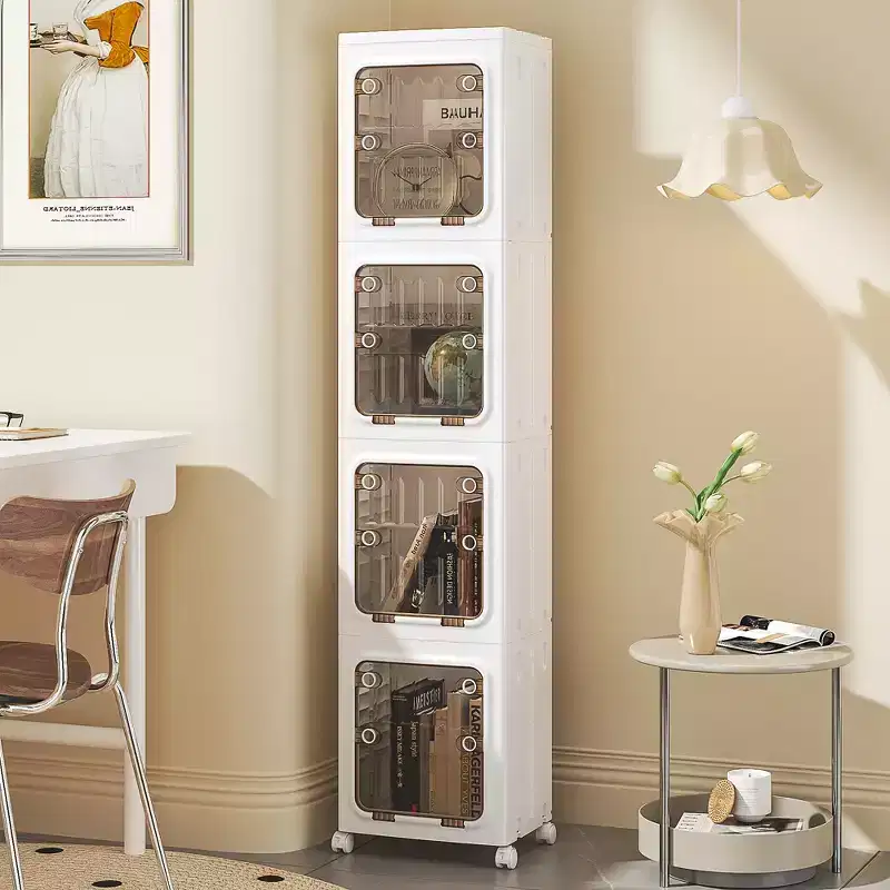 VECELO 2/3/4-Tier Tall Narrow Storage Cabinet, Slim Bathroom Storage Cabinet with Wheels, Narrow Organizer for Small Space or Kitchen, White
