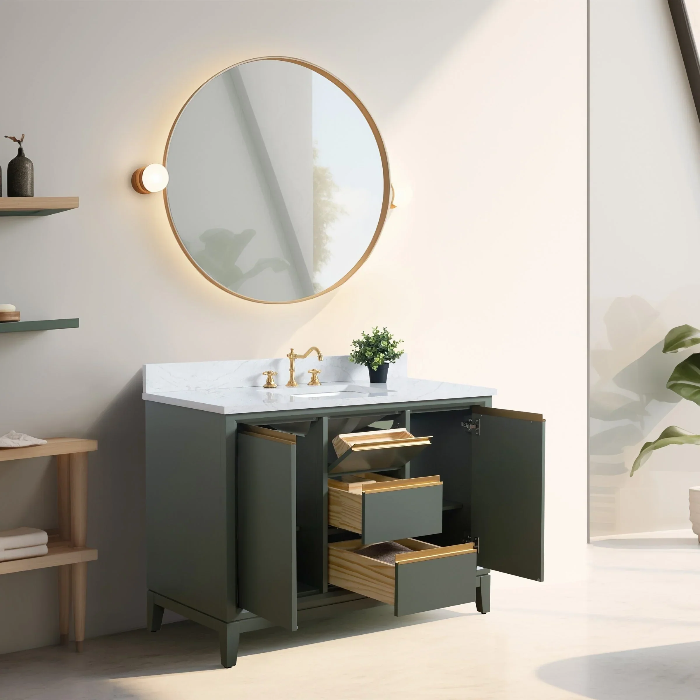 Vanity Art Bathroom Vanity with Ceramic Sink and Engineered Marble Top