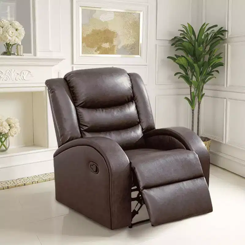 Faux Leather Recliner Chair with Adjustable Backrest – Brown