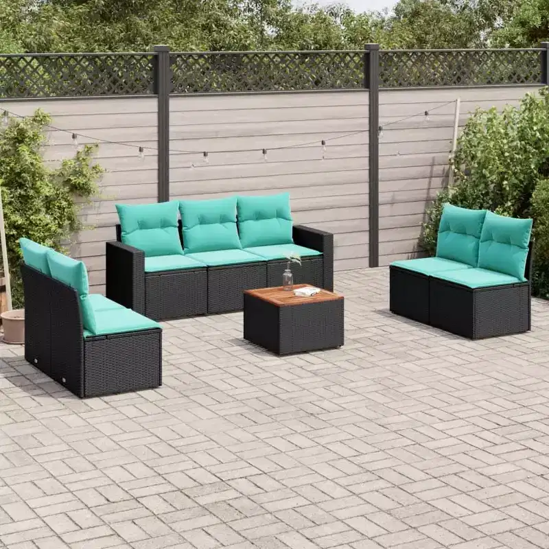 vidaXL 8 Piece Patio Sofa Set with Cushions Black Poly Rattan