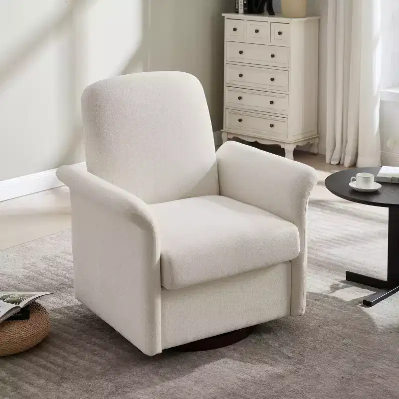 Modern Swivel Accent Chair with Wood Base, Lounge Barrel Armchair with Curved Armrest, Single Sofa Chair for Living Room and Bedroom